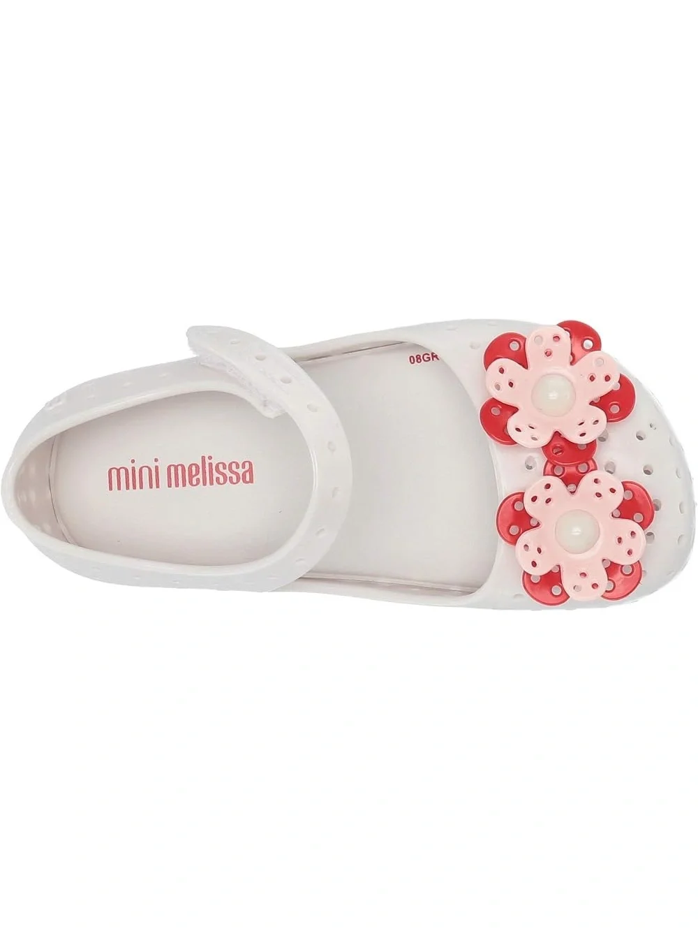 Mini Melissa Furadinha XII Mary Jane Jelly Flats Girls 10 White Floral